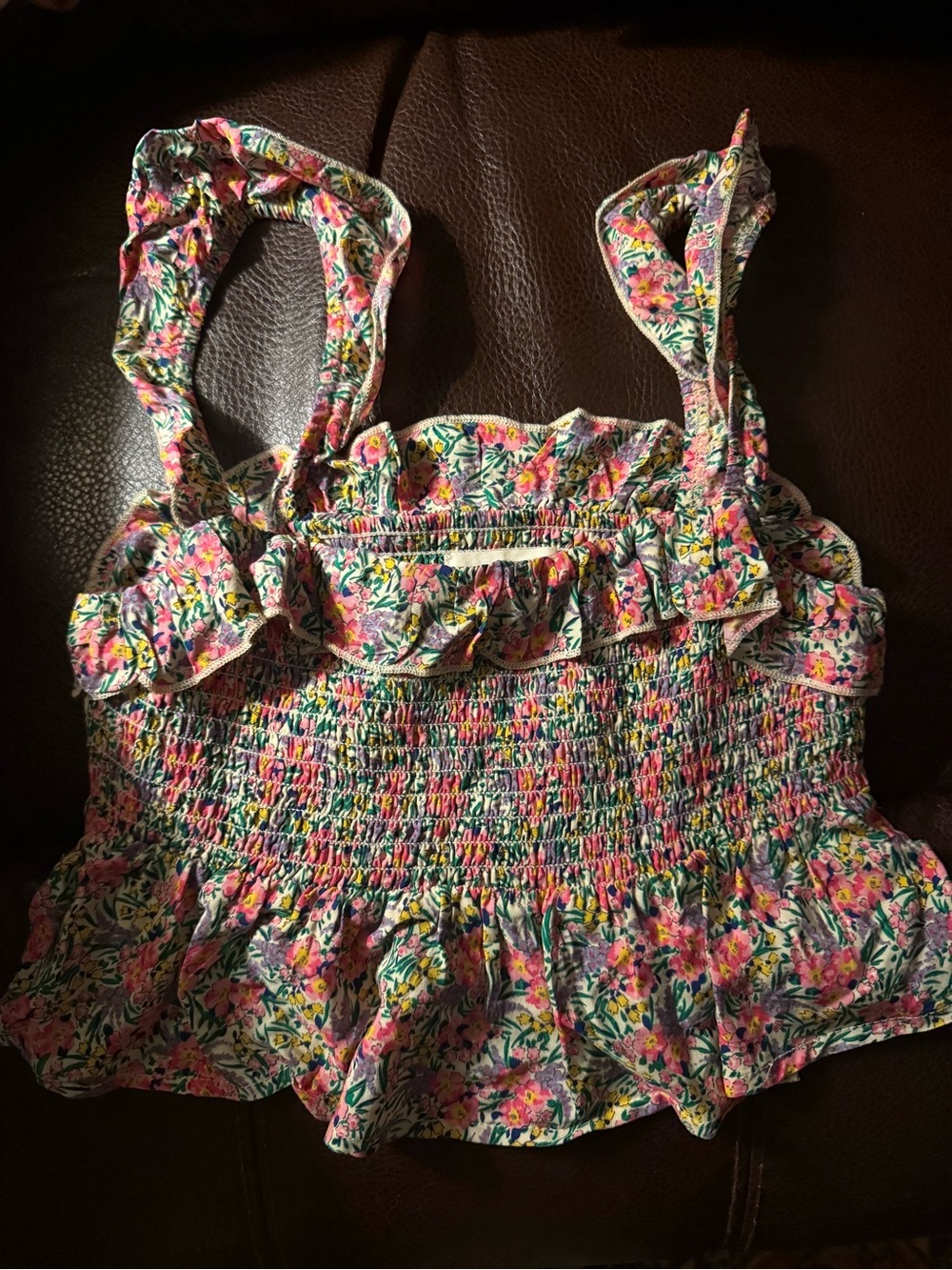 Natural Life floral crop tank top smocked Medium NWOT
